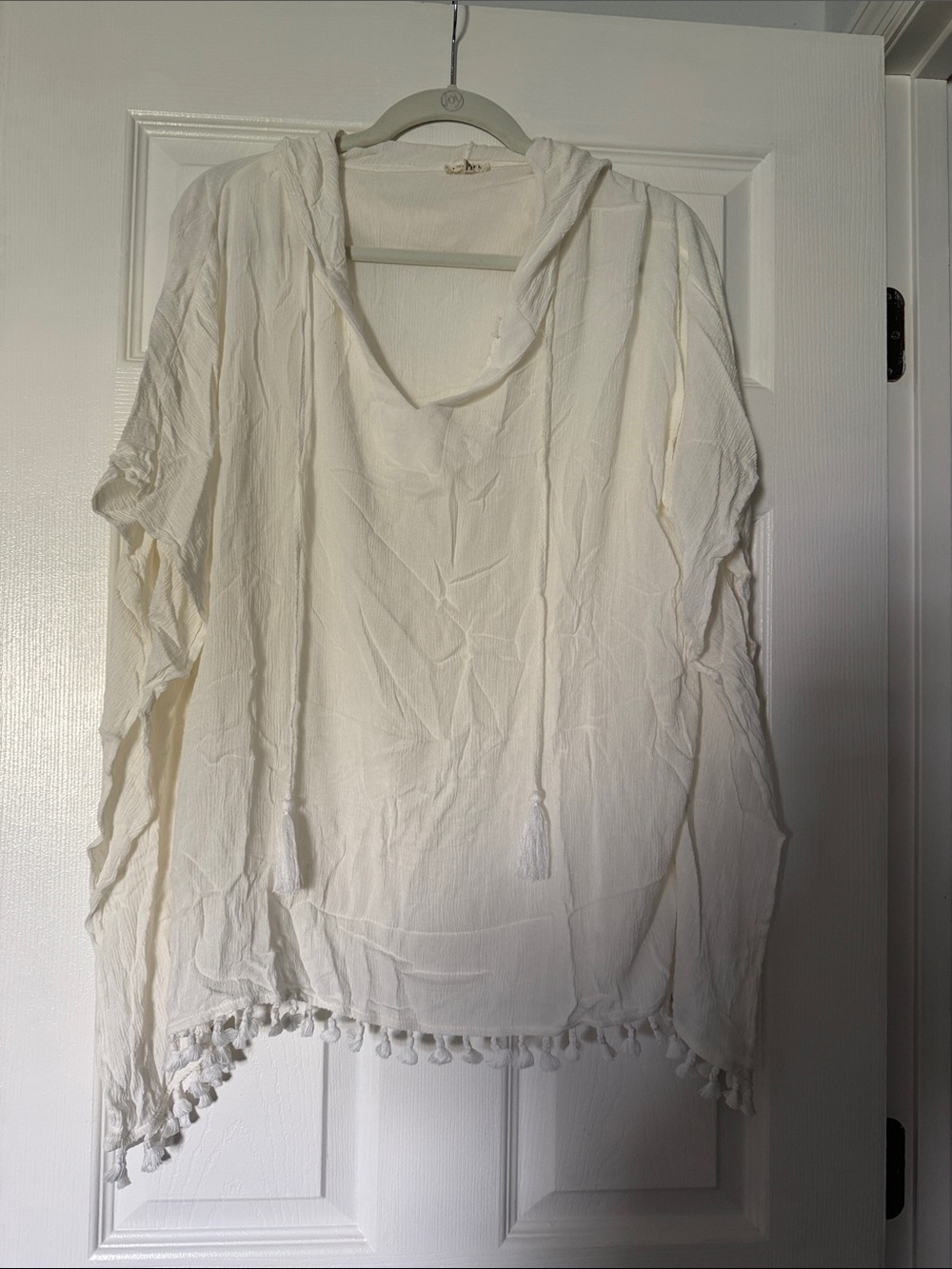 JODIFL White Hooded Tassel Pom-Pom Tunic